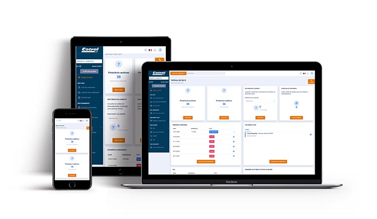 Votre espace client Capture d'écran du portail clients gestion des protections auditives Cotral