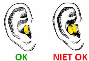 Correcte en foute plaatsing van wegwerp-oordoppen